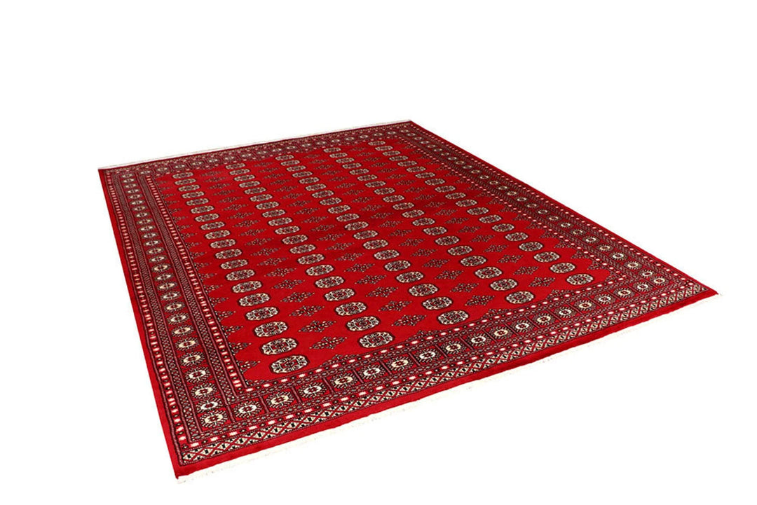 Red Pakistani Bokhara Rug 8' x 10' Hand-Knotted | No. QA18511