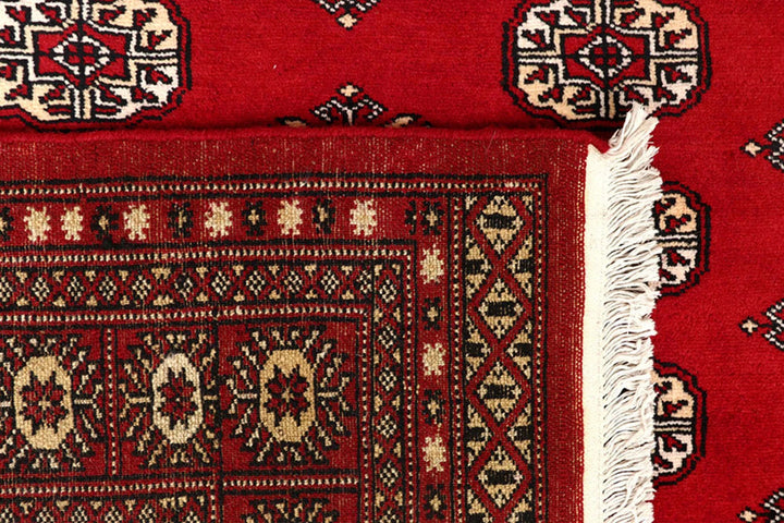 Red Pakistani Bokhara Rug 8' x 10' Hand-Knotted | No. QA18511
