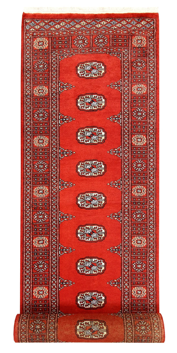 Tomato Pakistani Bokhara Runner 2' 7" x 14' 1" Hand-Knotted | No. QA18544