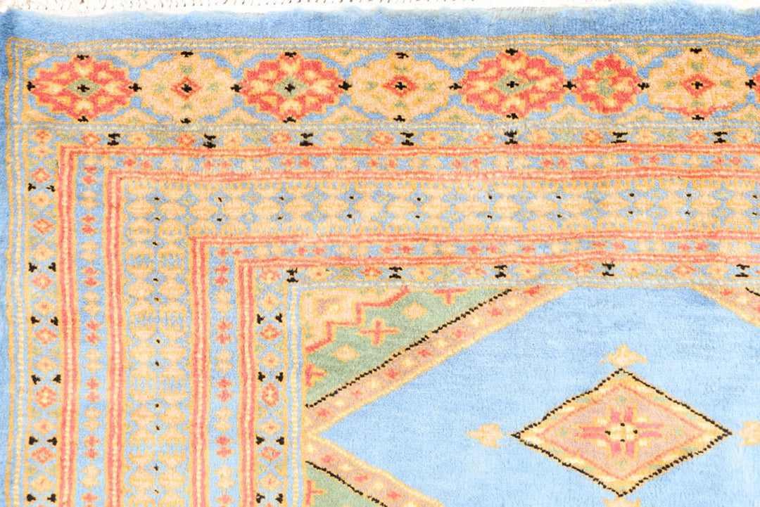 Light Steel Blue Pakistani Jaldar Rug 3' 1" x 4' 9" Hand-Knotted | No. QA18574