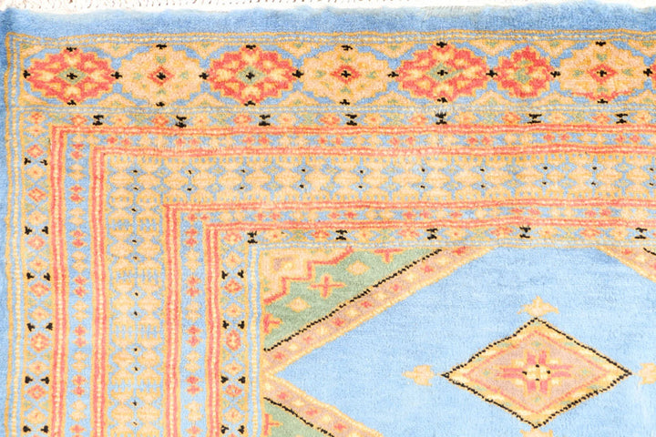 Light Steel Blue Pakistani Jaldar Rug 3' 1" x 4' 9" Hand-Knotted | No. QA18574