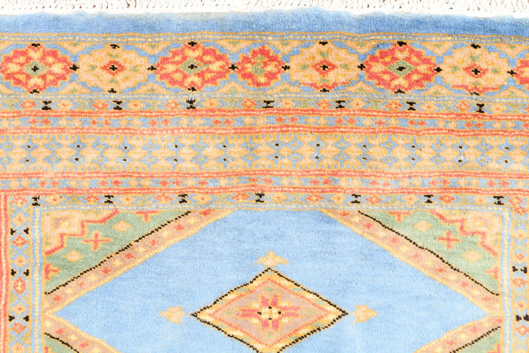 Light Steel Blue Pakistani Jaldar Rug 3' 1" x 4' 9" Hand-Knotted | No. QA18574