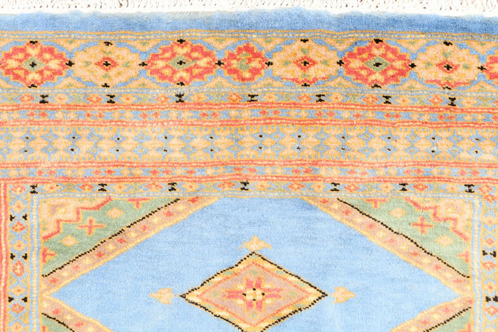 Light Steel Blue Pakistani Jaldar Rug 3' 1" x 4' 9" Hand-Knotted | No. QA18574
