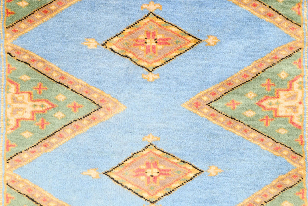 Light Steel Blue Pakistani Jaldar Rug 3' 1" x 4' 9" Hand-Knotted | No. QA18574