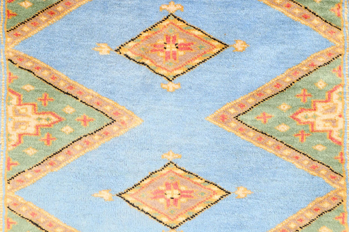 Light Steel Blue Pakistani Jaldar Rug 3' 1" x 4' 9" Hand-Knotted | No. QA18574