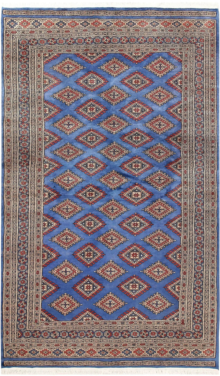 Cornflower Blue Pakistani Jaldar Rug 5' 1" x 8' 6" Hand-Knotted | No. QA18601