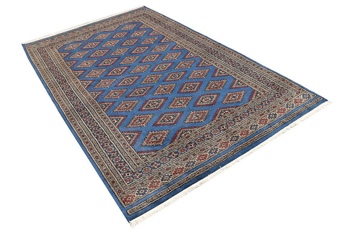 Cornflower Blue Pakistani Jaldar Rug 5' 1" x 8' 6" Hand-Knotted | No. QA18601