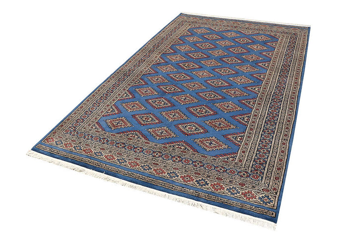 Cornflower Blue Pakistani Jaldar Rug 5' 1" x 8' 6" Hand-Knotted | No. QA18601
