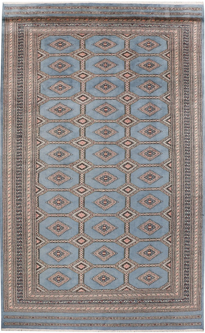 Light Slate Grey Pakistani Jaldar Rug 6' 7" x 10' 9" Hand-Knotted | No. QA18934