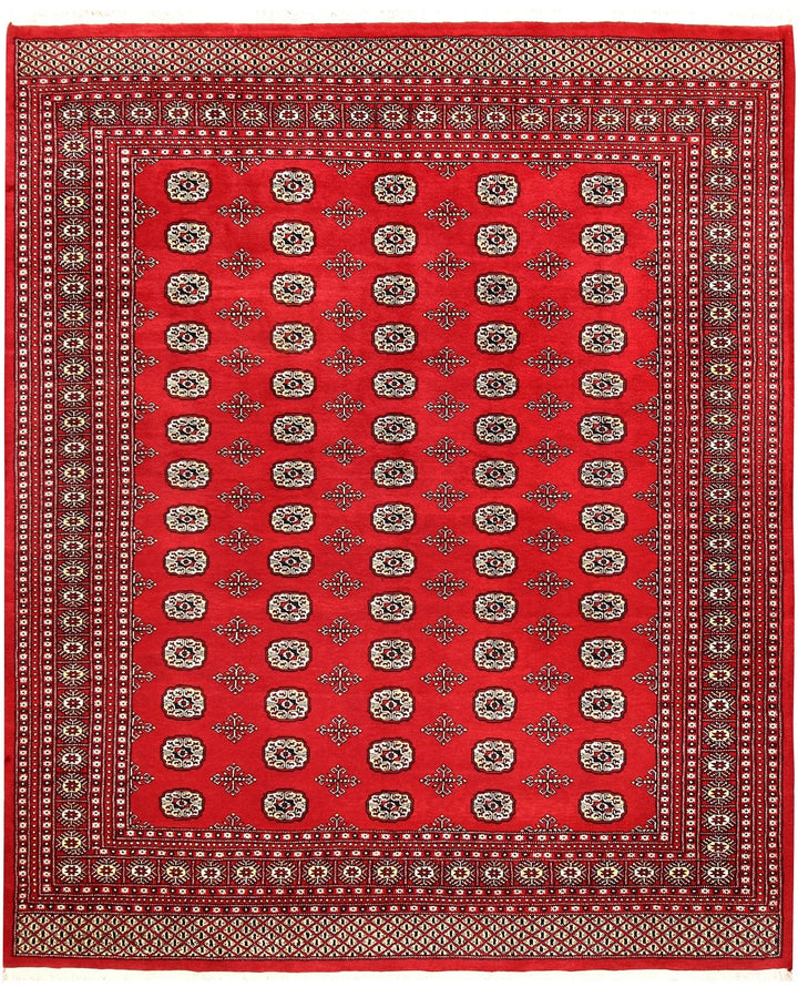 Red Pakistani Bokhara Rug 8'2" x 9'9" Hand-Knotted | No. QA18988