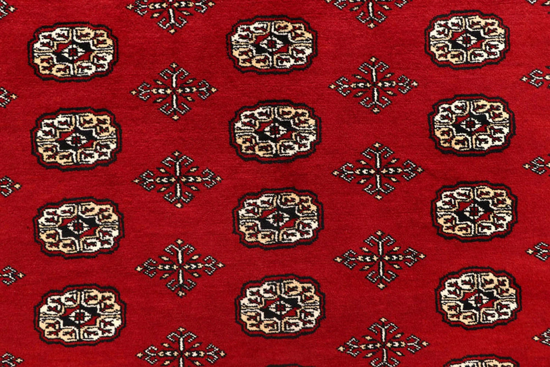 Red Pakistani Bokhara Rug 8'2" x 9'9" Hand-Knotted | No. QA18988