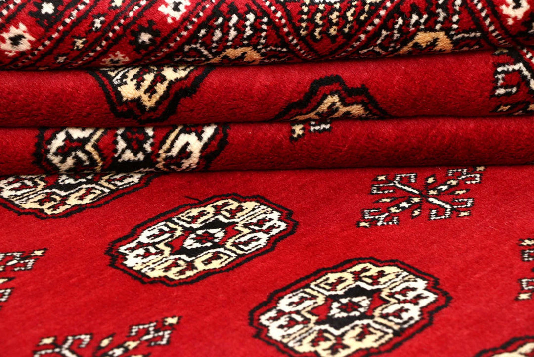 Red Pakistani Bokhara Rug 8'2" x 9'9" Hand-Knotted | No. QA18988
