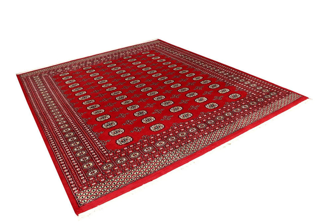 Red Pakistani Bokhara Rug 8'2" x 9'9" Hand-Knotted | No. QA18988