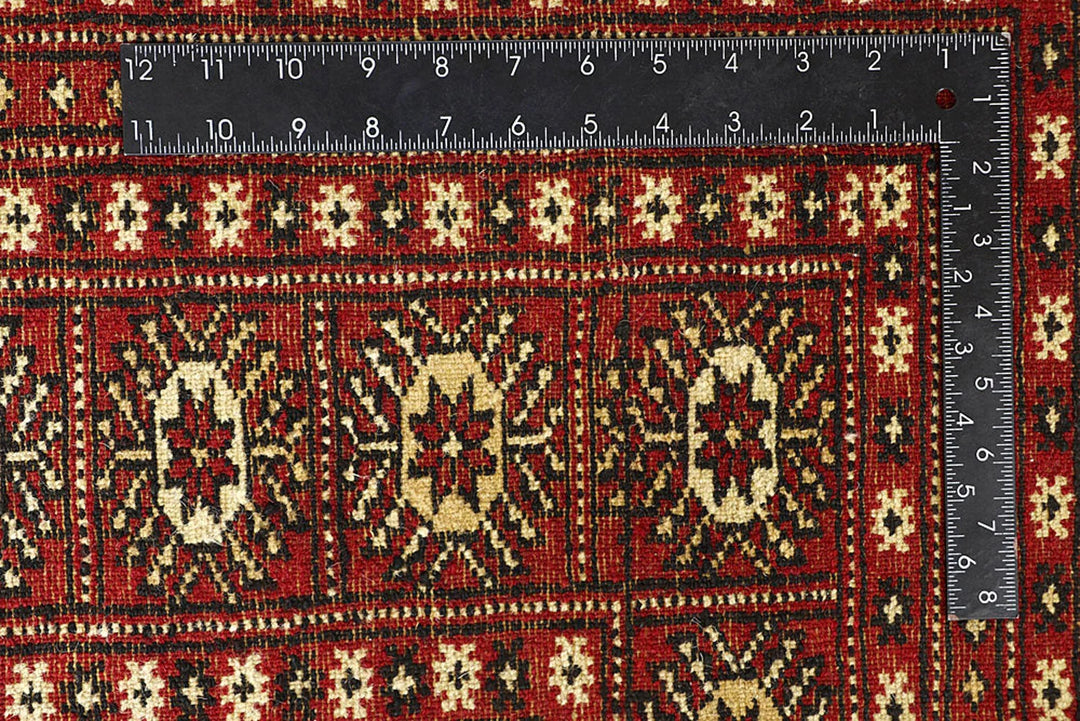 Red Pakistani Bokhara Rug 8'2" x 9'9" Hand-Knotted | No. QA18988