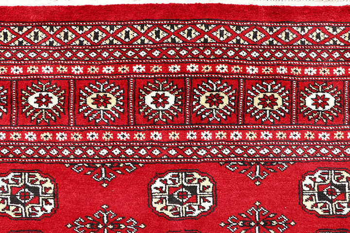 Red Pakistani Bokhara Rug 5' 7" x 8' 5" Hand-Knotted | No. QA19021