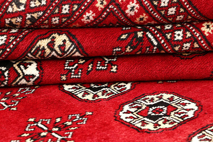 Red Pakistani Bokhara Rug 5' 7" x 8' 5" Hand-Knotted | No. QA19021