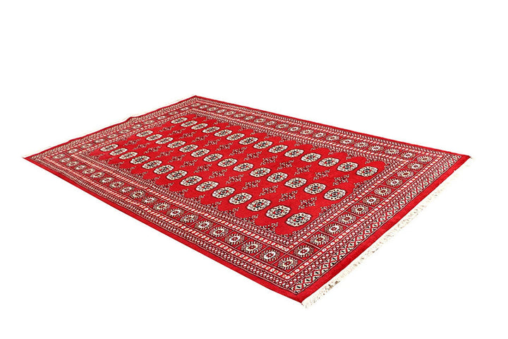 Red Pakistani Bokhara Rug 5' 7" x 8' 5" Hand-Knotted | No. QA19021
