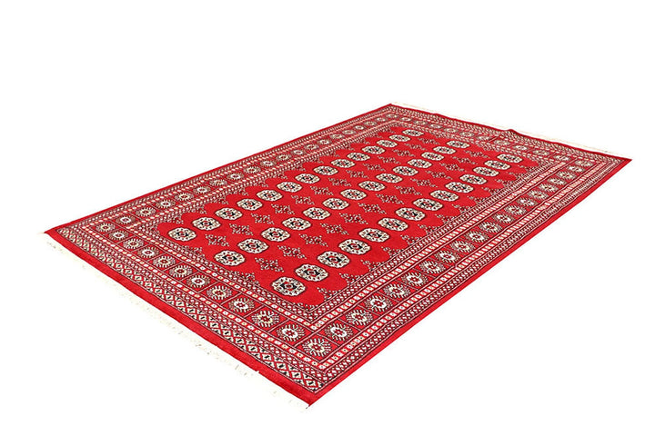 Red Pakistani Bokhara Rug 5' 7" x 8' 5" Hand-Knotted | No. QA19021