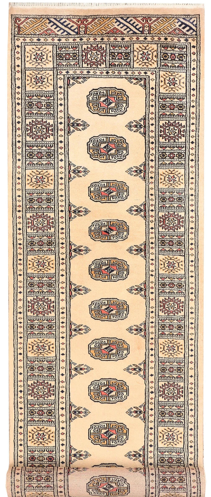 Antique White Pakistani Bokhara Rug 2' 6" x 9' 5" Hand-Knotted | No. QA19194
