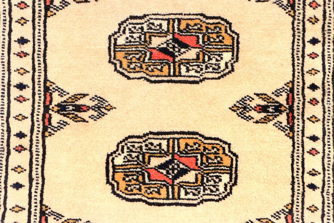Antique White Pakistani Bokhara Rug 2' 6" x 9' 5" Hand-Knotted | No. QA19194