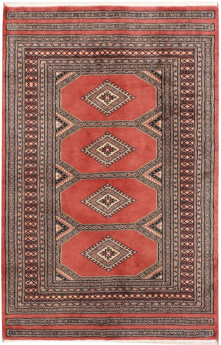 Red Pakistani Jaldar Rug 3' 2" x 4' 10" Hand-Knotted | No. QA19242