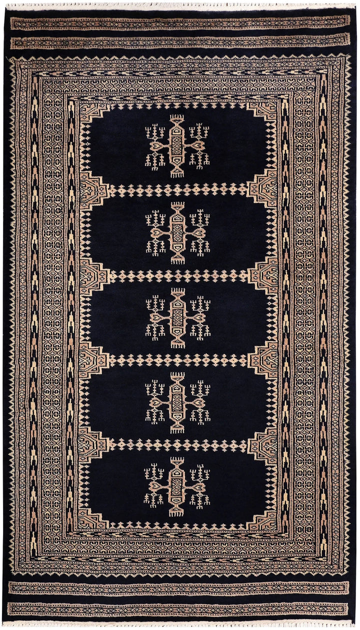 Midnight Blue Pakistani Jaldar Rug 3' 2" x 5' 5" Hand-Knotted | No. QA19316