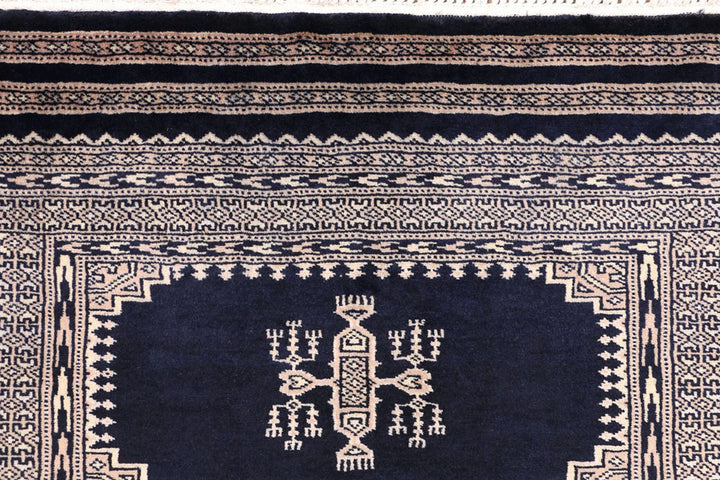 Midnight Blue Pakistani Jaldar Rug 3' 2" x 5' 5" Hand-Knotted | No. QA19316