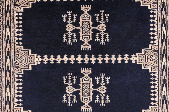 Midnight Blue Pakistani Jaldar Rug 3' 2" x 5' 5" Hand-Knotted | No. QA19316