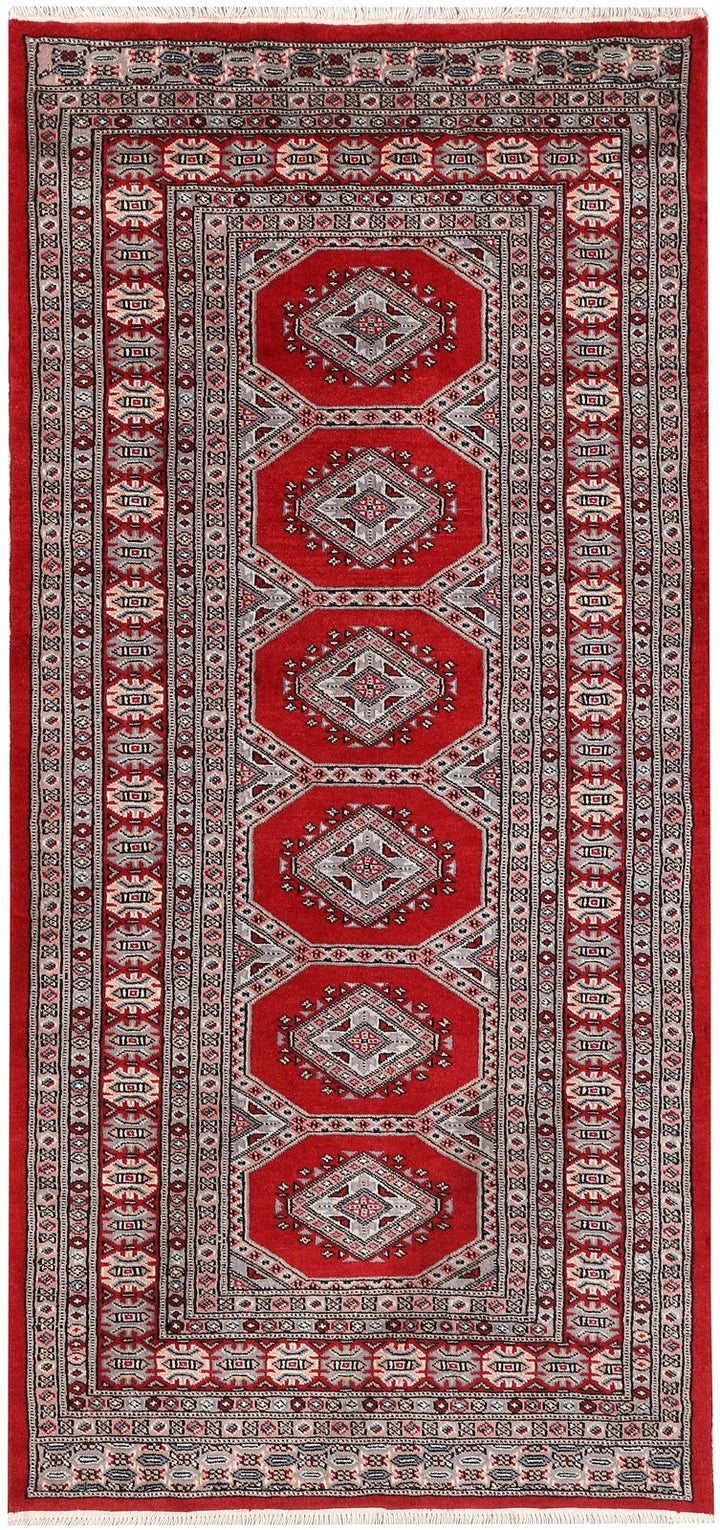Dark Red Pakistani Jaldar Rug 3' 2" x 6' 7" Hand-Knotted | No. QA19486