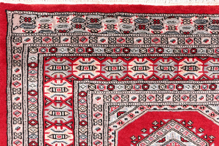 Dark Red Pakistani Jaldar Rug 3' 2" x 6' 7" Hand-Knotted | No. QA19486