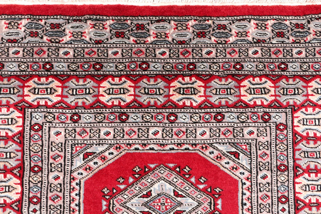 Dark Red Pakistani Jaldar Rug 3' 2" x 6' 7" Hand-Knotted | No. QA19486
