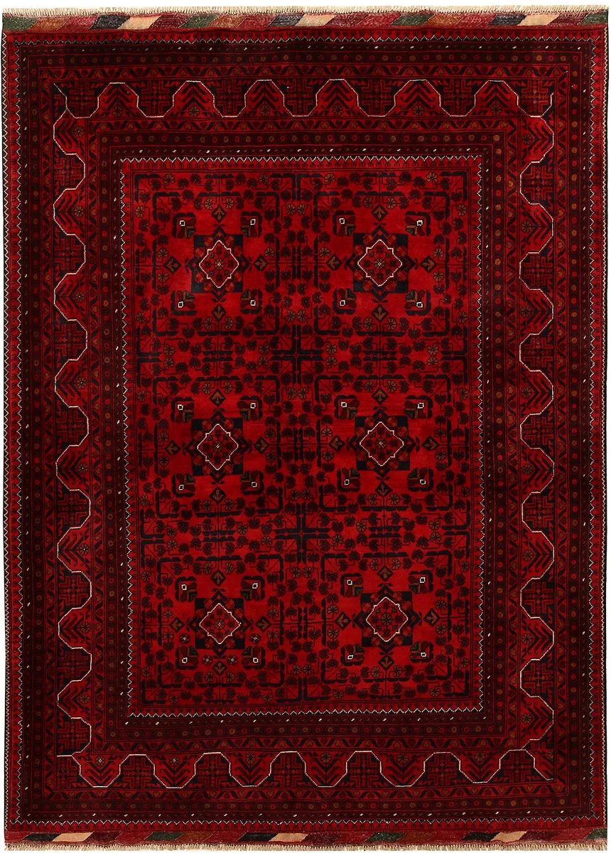 Dark Red Afghan Khal Mohammadi Rug 4' 9" x 6' 6" Hand-Knotted | No. QA19598
