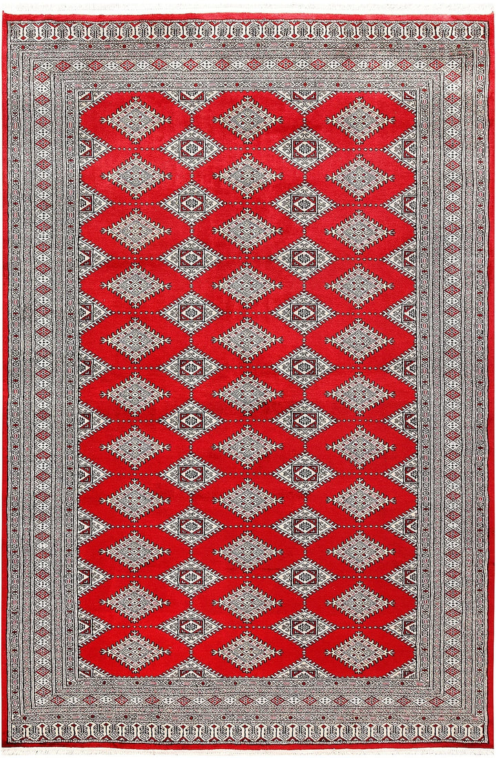 Red Pakistani Jaldar Rug 6' 1" x 9' 2" Hand-Knotted | No. QA19607