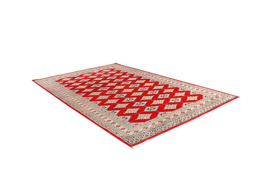 Red Pakistani Jaldar Rug 6' 1" x 9' 2" Hand-Knotted | No. QA19607