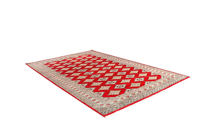 Red Pakistani Jaldar Rug 6' 1" x 9' 2" Hand-Knotted | No. QA19607