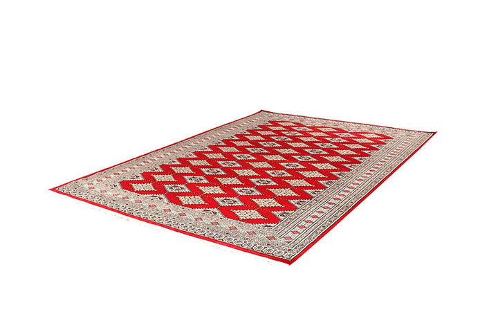 Red Pakistani Jaldar Rug 6' 1" x 9' 2" Hand-Knotted | No. QA19607