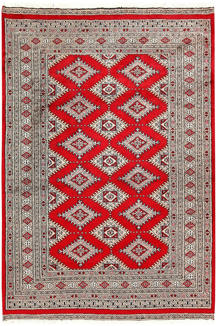 Red Pakistani Jaldar Rug 4' 2" x 6' Hand-Knotted | No. QA19630