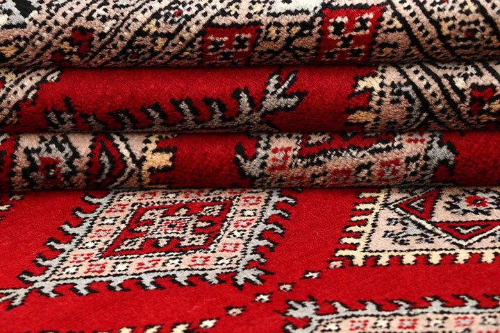 Red Pakistani Jaldar Rug 4' 2" x 6' Hand-Knotted | No. QA19630