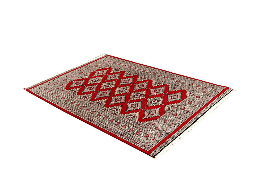 Red Pakistani Jaldar Rug 4' 2" x 6' Hand-Knotted | No. QA19630