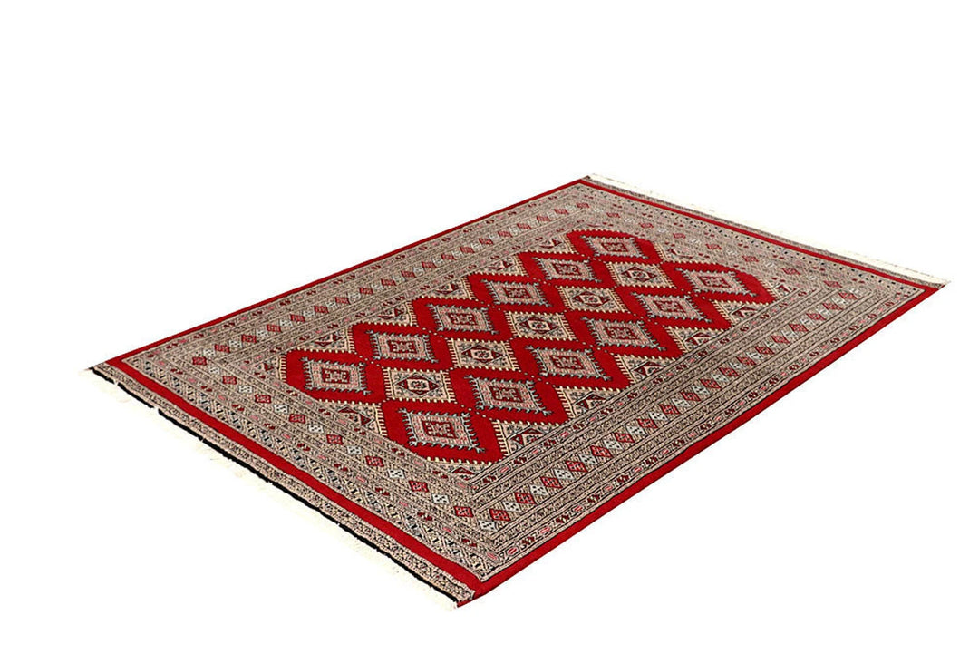 Red Pakistani Jaldar Rug 4' 2" x 6' Hand-Knotted | No. QA19630