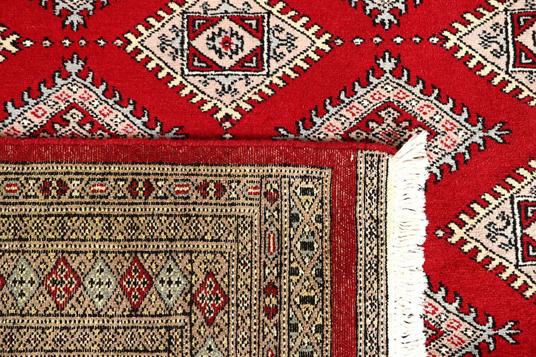 Red Pakistani Jaldar Rug 4' 2" x 6' Hand-Knotted | No. QA19630