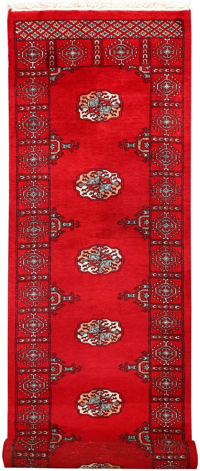 Red Pakistani Bokhara Rug 2' 7" x 9' 6" Hand-Knotted | No. QA19812