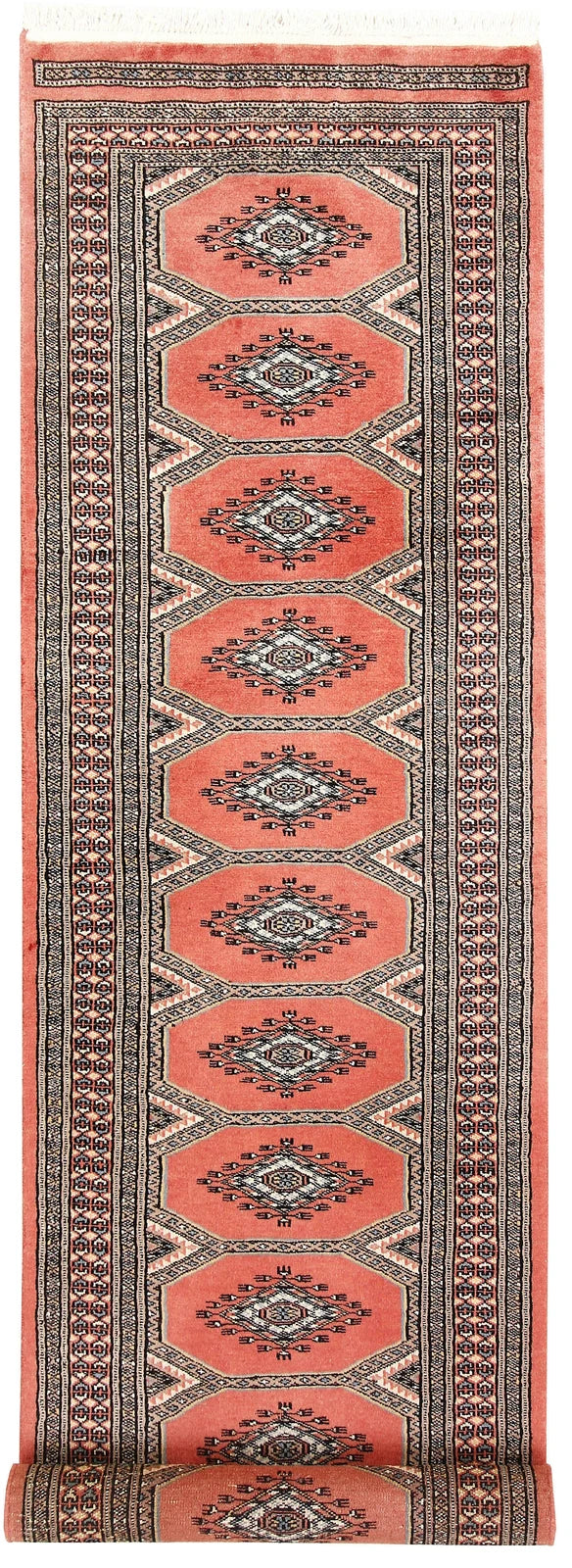 Light Salmon Pakistani Jaldar Rug 2' 3" x 8' 8" Hand-Knotted | No. QA19837