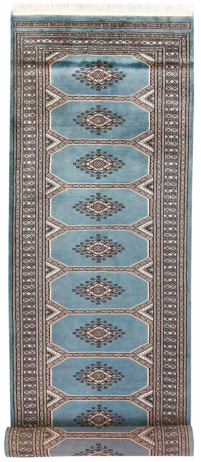 Steel Blue Pakistani Jaldar Rug 2' 7" x 10' 1" Hand-Knotted | No. QA19858
