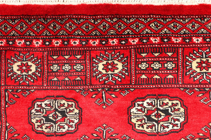 Red Pakistani Bokhara Rug 3' 1" x 5' 6" Hand-Knotted | No. QA20020