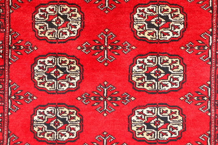 Red Pakistani Bokhara Rug 3' 1" x 5' 6" Hand-Knotted | No. QA20020
