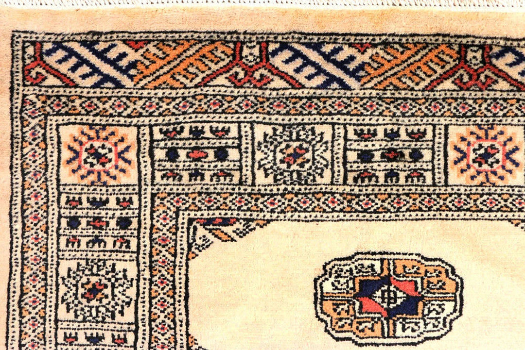 Antique White Pakistani Bokhara Rug 2' 7" x 10' 5" Hand-Knotted | No. QA20047