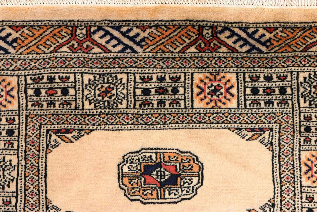 Antique White Pakistani Bokhara Rug 2' 7" x 10' 5" Hand-Knotted | No. QA20047