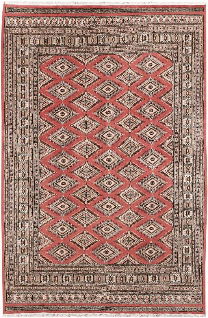 Salmon Pakistani Jaldar Rug 5'6" x 8'2" Hand-Knotted | No. QA20078