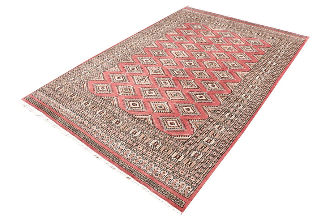 Salmon Pakistani Jaldar Rug 5'6" x 8'2" Hand-Knotted | No. QA20078